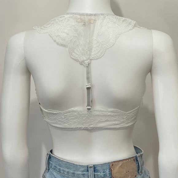 POL Bralette Women Medium White Lace Racerback V-Neck Elegant Girly Cute - Picture 2 of 9